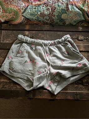 PINK Victoria's Secret Light Gray Floral Drawstring Athletic Shorts